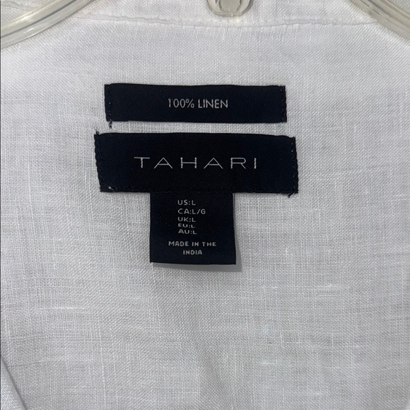 TAHARI White Linen Tunic Top Button Side Boho Laganlook Beach Summer Classic L - Picture 7 of 9